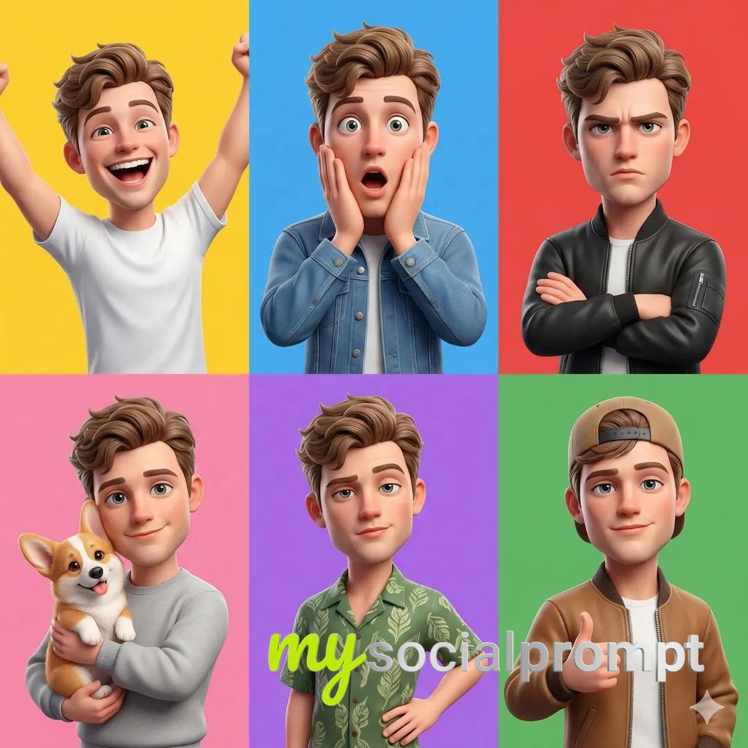 nanobanana prompt: Pixar-Style Character Grid with Expressive Facial Variations