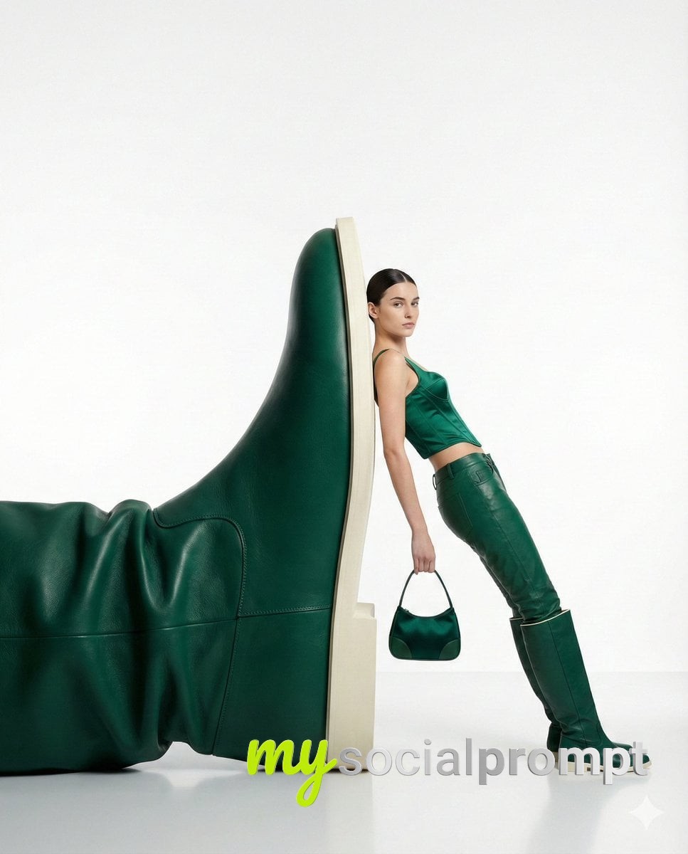 nanobanana prompt: High-Fashion Minimalist Surrealism – Emerald Green Editorial
