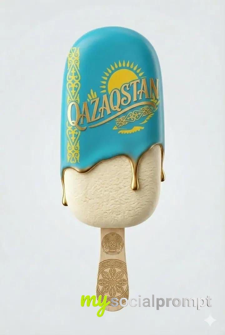 nanobanana prompt: Minimalist Luxury Ice Cream Bar Product Shot with Kazakh Ornamental Design