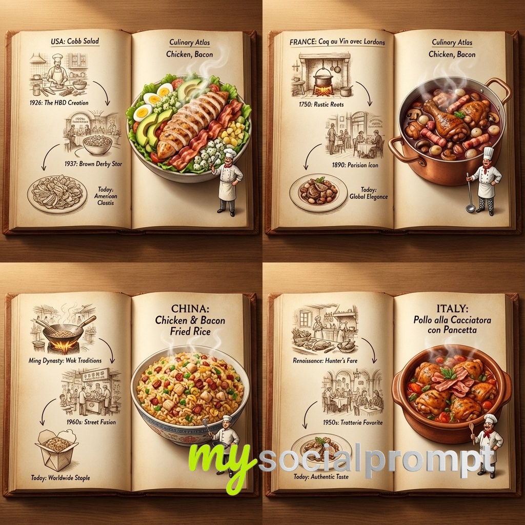nanobanana prompt: Culinary Atlas Grid with 2D Sepia Sketches & 3D Pop-up Dioramas