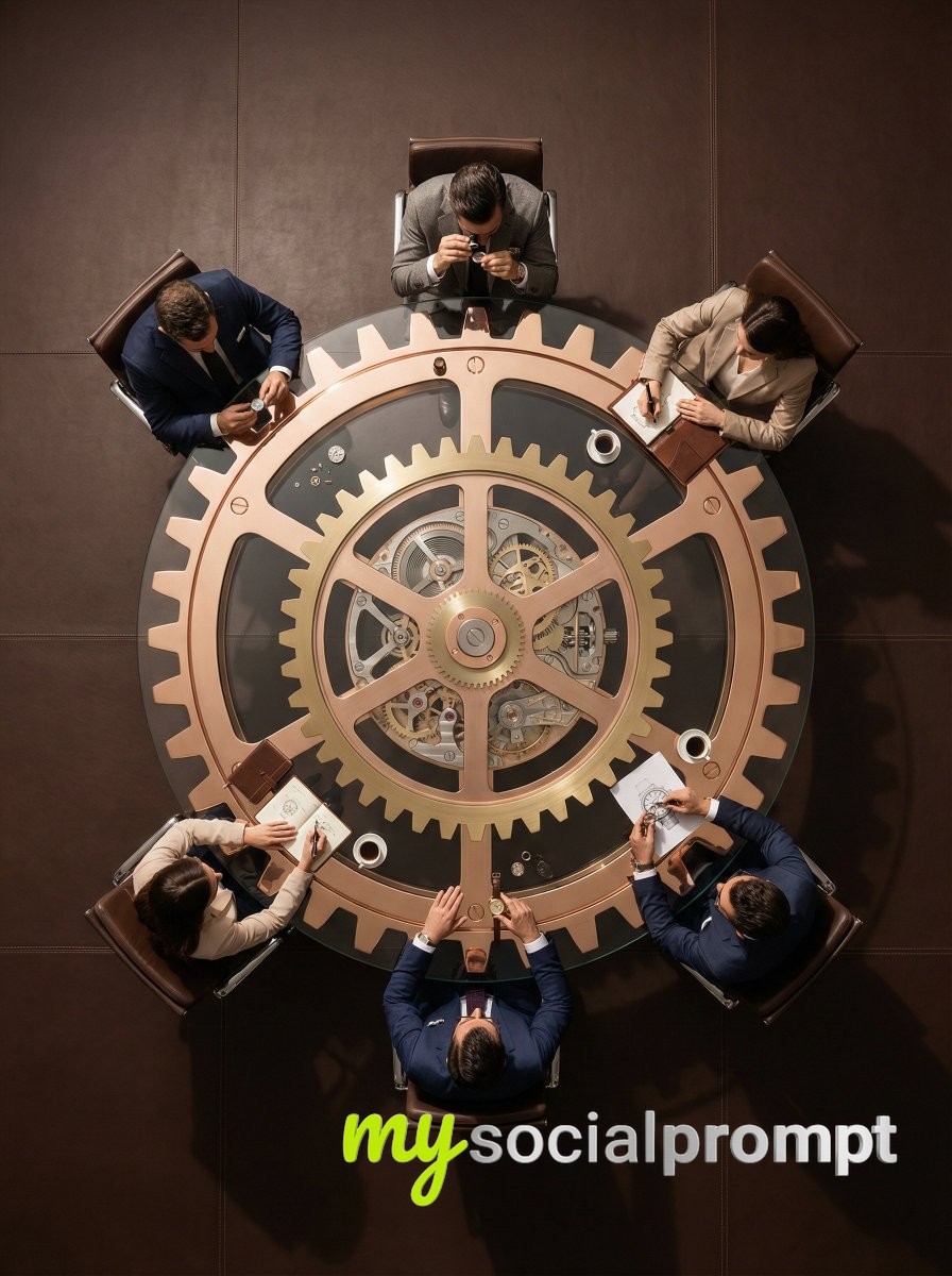 nanobanana prompt: Ultra-Wide Hyper-Realistic Flat Lay of Custom Conference Table 4