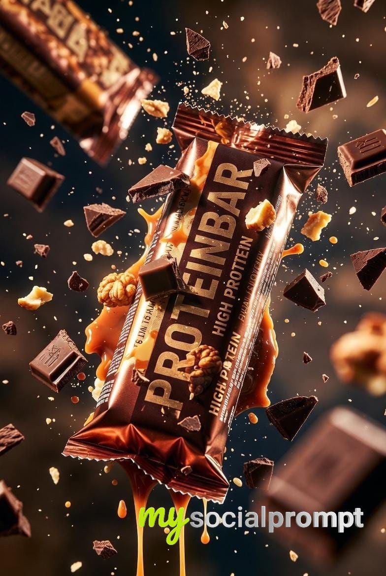 nanobanana prompt: Dynamic Product Photography of Premium Protein Bar with Dramatic Cinematic Lighting