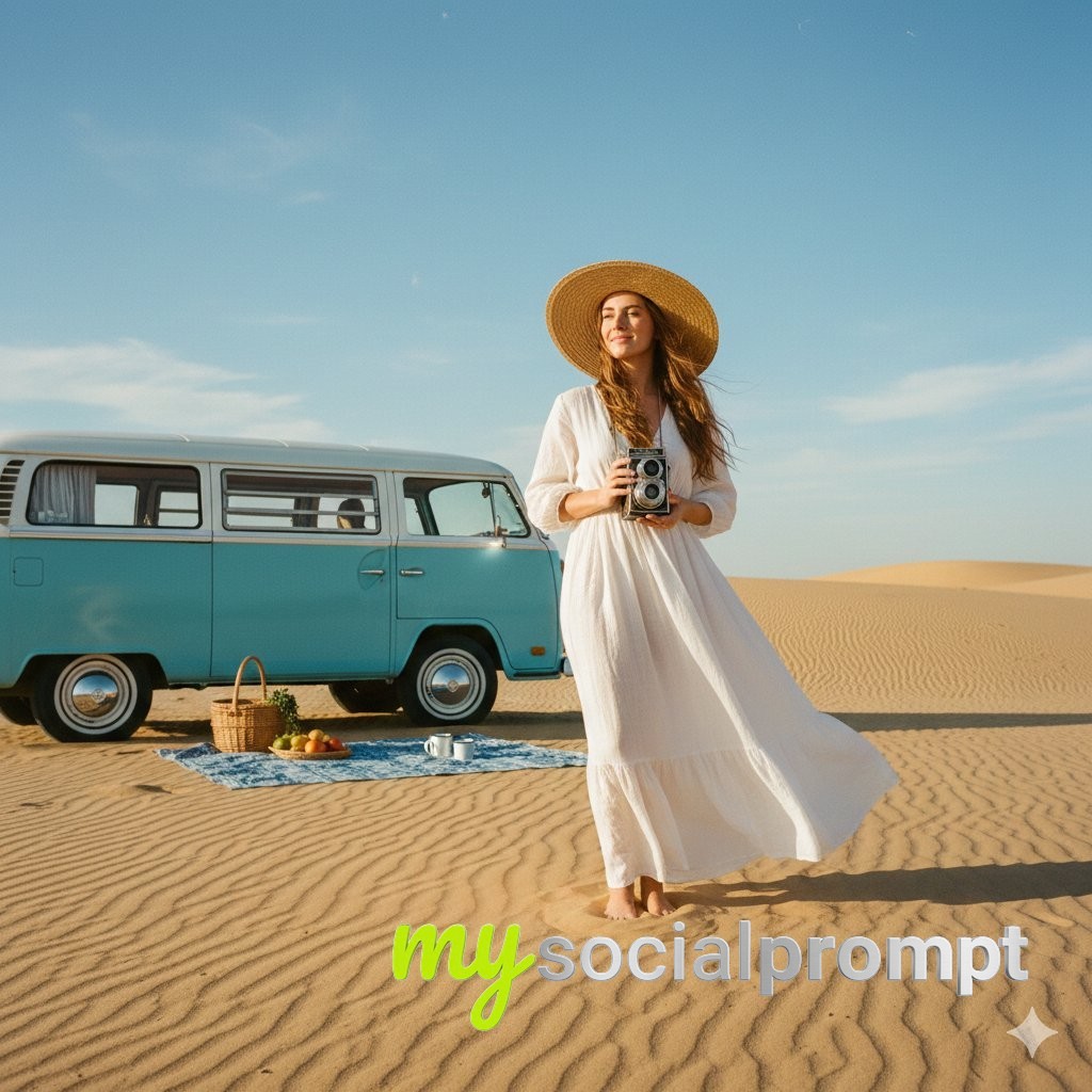 nanobanana prompt: Bohemian Desert Portrait with Cinematic Lighting