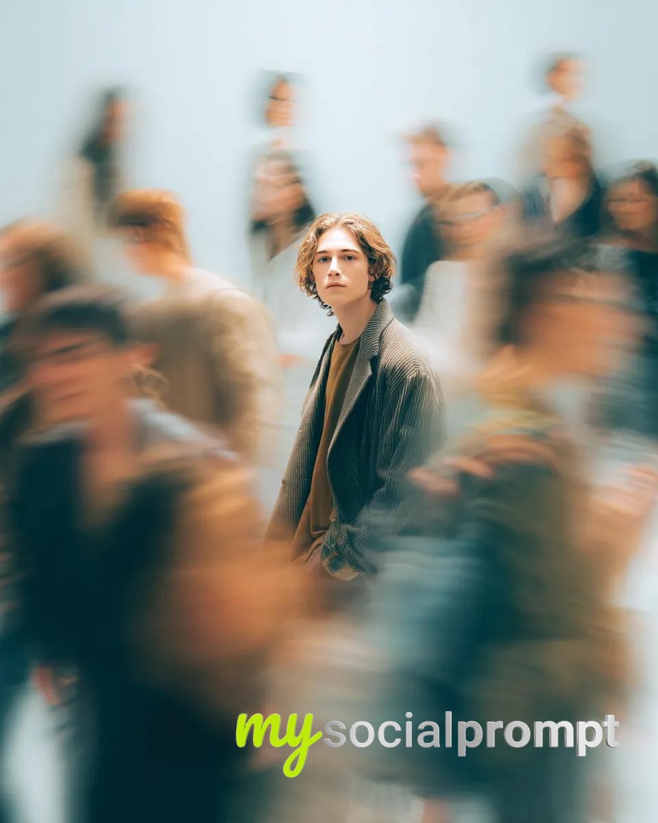 nanobanana prompt: Cinematic Portrait with Motion Blur & Introspective Expression - AI Prompt Image 2