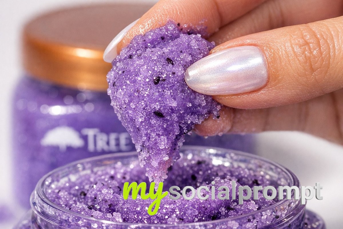 nanobanana prompt: Mirror Selfie Photography with Tree Hut Lavender Sugar Scrub - Glowing Skin 2