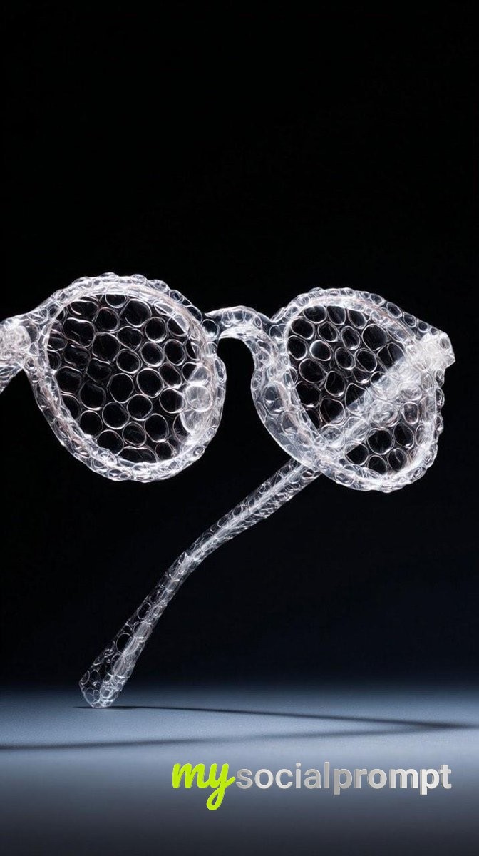 nanobanana prompt: Transparent Bubble Wrap Dress Studio Shot, Minimalist High-Fashion Editorial