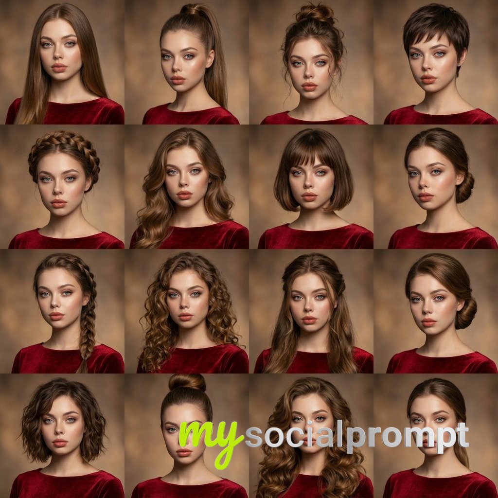 nanobanana prompt: Editorial Beauty Collage with Symmetrical Facial Consistency