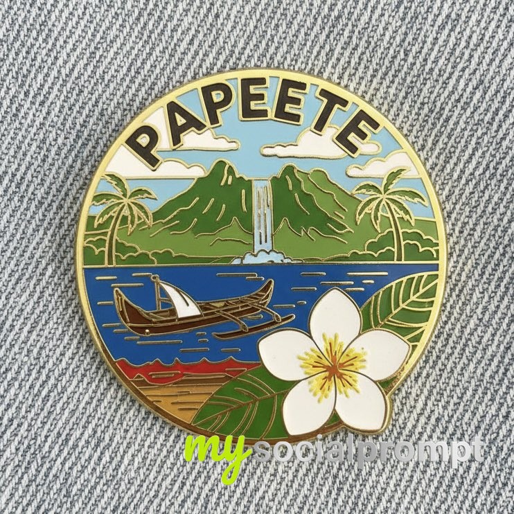 nanobanana prompt: Collectible Enamel Pin Close-up with Gold-Plated Edges