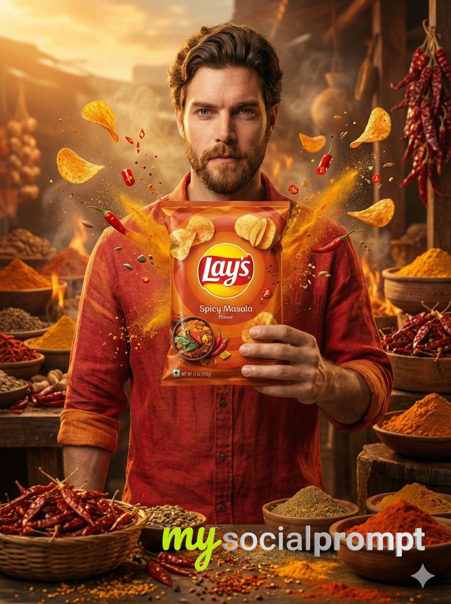 nanobanana prompt: Cinematic Ultra-Realistic Lay's Ad with Golden-Hour Lighting 2