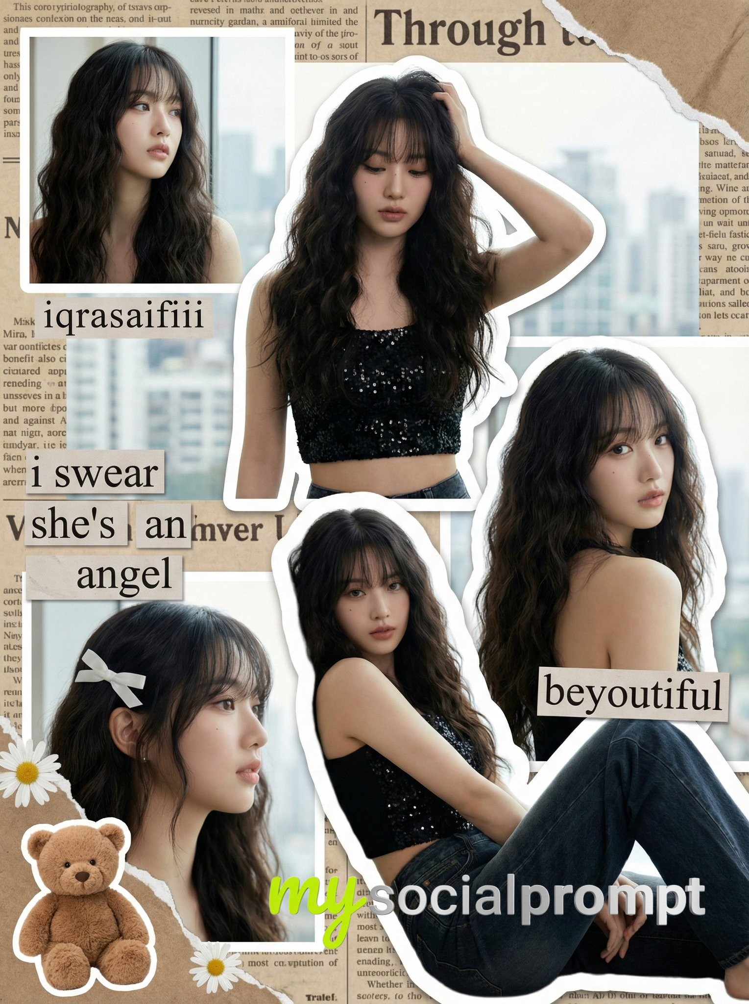 nanobanana prompt: Y2K Digital Scrapbook with K-pop Idol Fan Art Collage