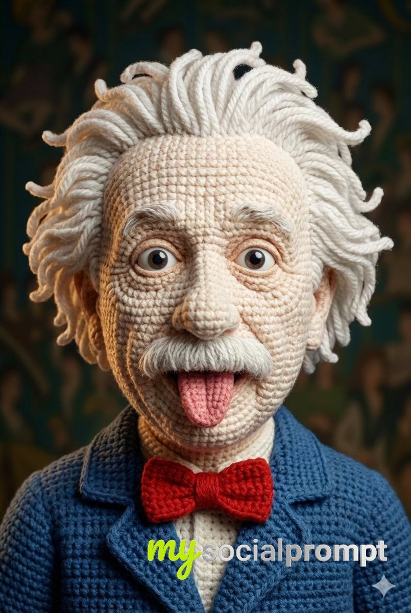 nanobanana prompt: Hyper-Realistic Crochet Portrait – Soft Studio Lighting & Yarn Texture