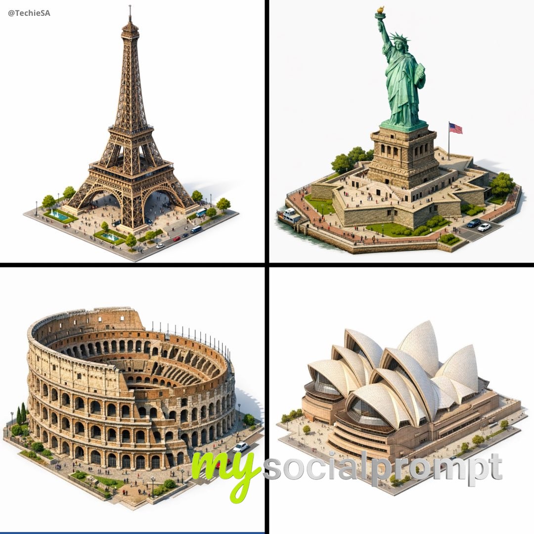nanobanana prompt: Architectural Isometric 3D Rendering of Landmark