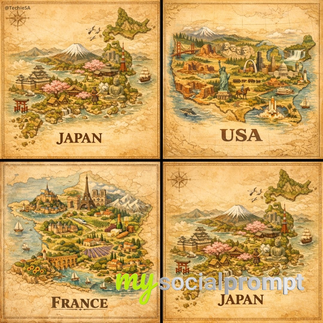 nanobanana prompt: Vintage Isometric Map Illustration of [COUNTRY] with Iconic Landmarks