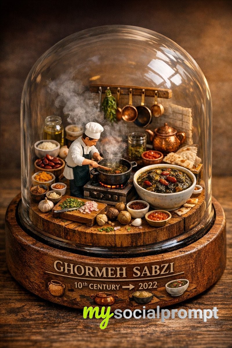 nanobanana prompt: Miniature Kitchen in a Glass Dome – Culinary Toy Photography 2