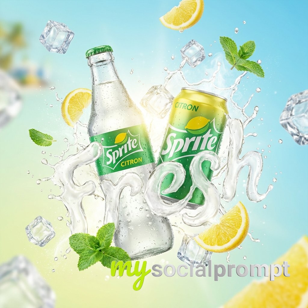 nanobanana prompt: Liquid Typography & Splash Advertising Visual for Premium Drinks
