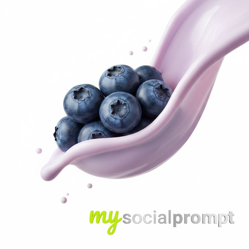 nanobanana prompt: High-Speed Macro Photo of Blueberries Wrapped in Yogurt, Photorealistic Food Art