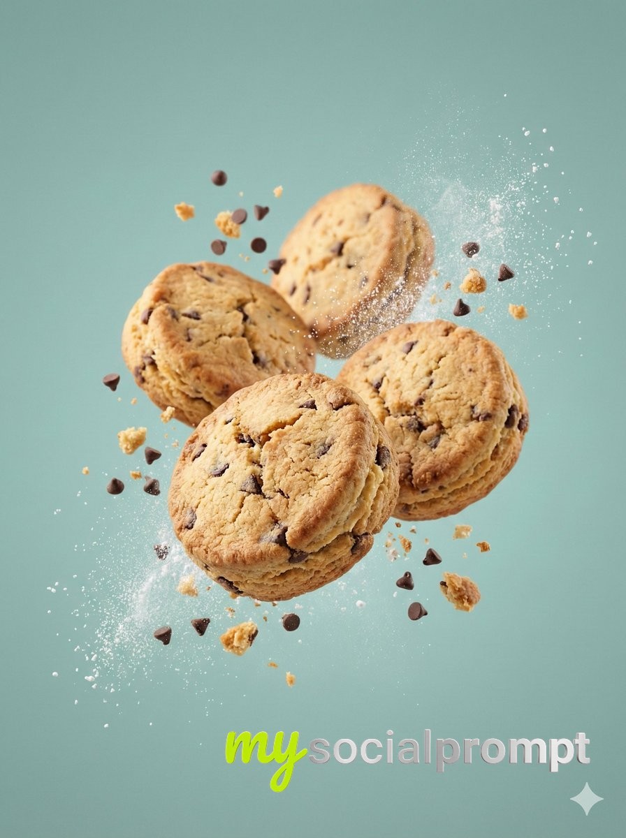 nanobanana prompt: Cinematic Biscuit Photography with Floating Ingredients