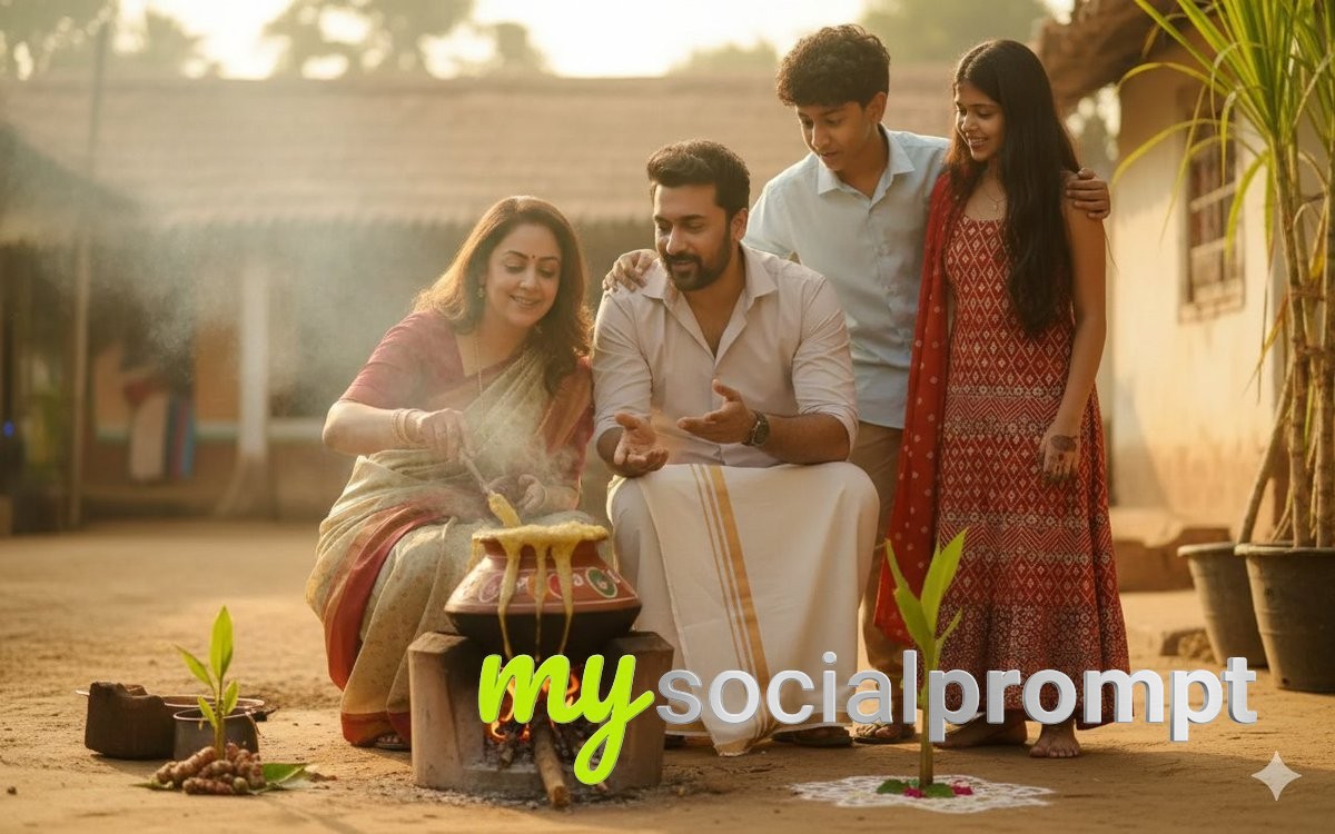 nanobanana prompt: Photorealistic Pongal Celebration with Documentary-Style Cinematic Lighting