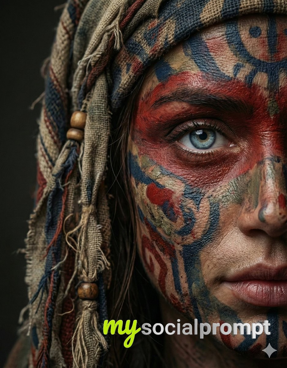nanobanana prompt: Ultra-Realistic Tribal Portrait with Cinematic Lighting 2