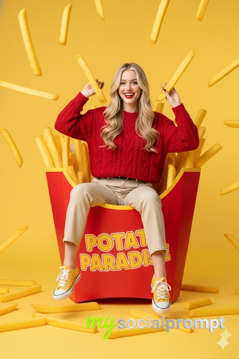 nanobanana prompt: Surreal Commercial Photography with Playful Subject & Vibrant Studio Lighting