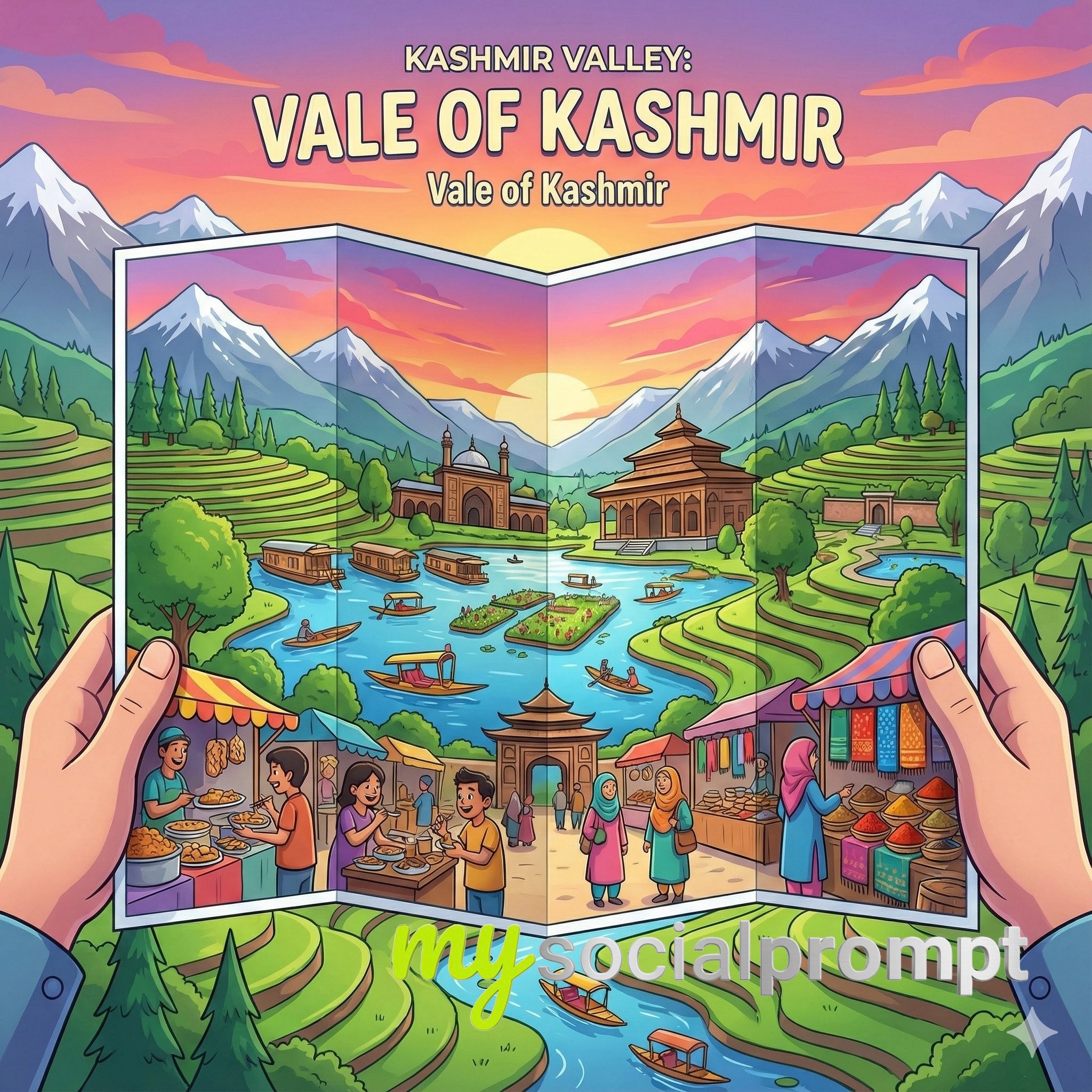 nanobanana prompt: Pixar-Inspired Travel Poster of Kashmir Valley