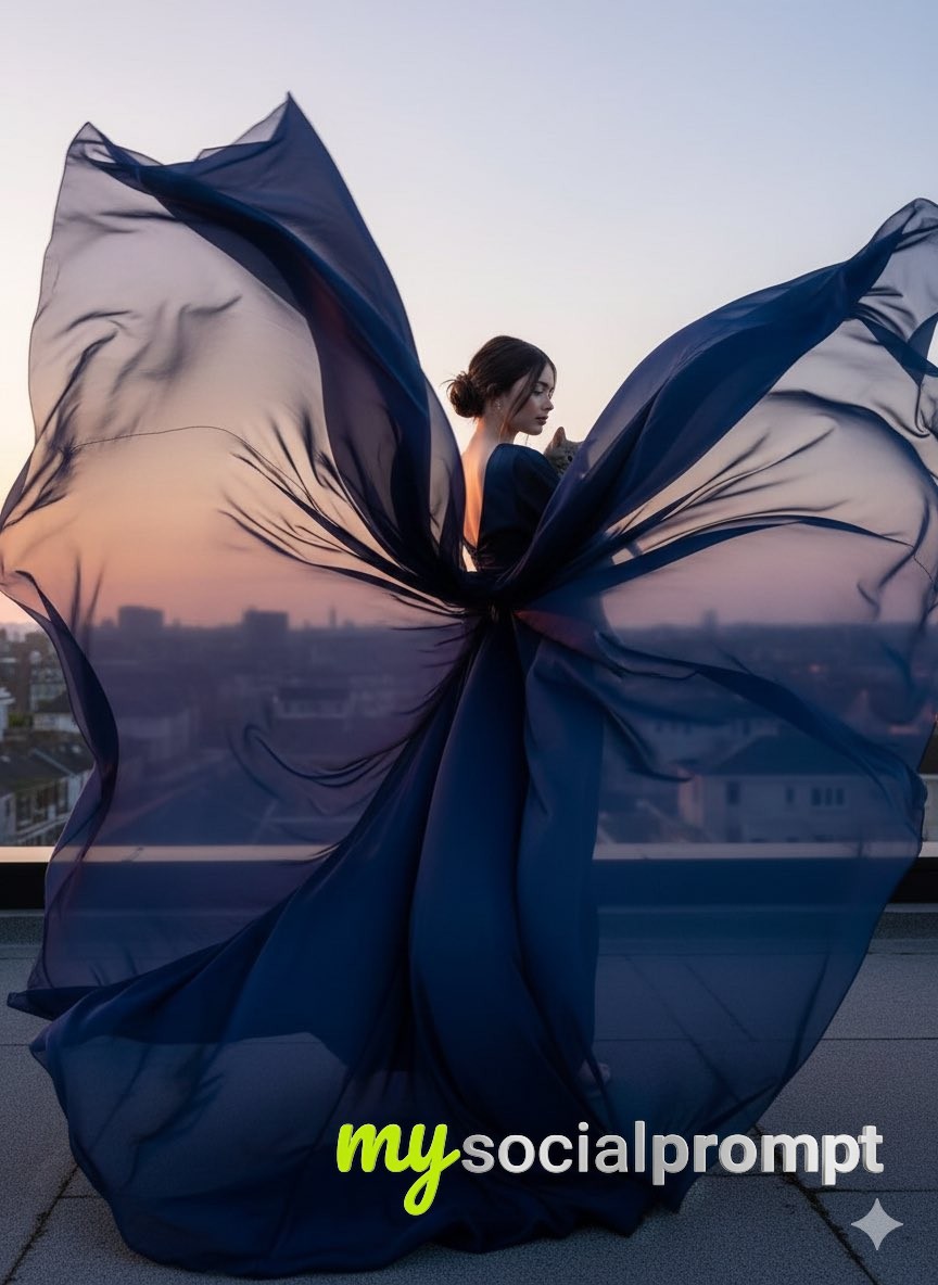 nanobanana prompt: Cinematic Fashion Shot with Dramatic Fabric Movement