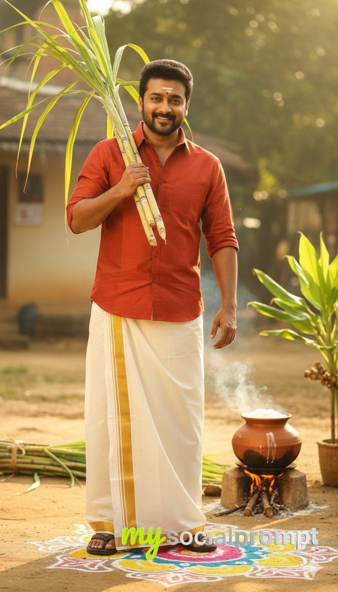 nanobanana prompt: Ultra-Realistic South Indian Pongal Festival Portrait with Cinematic Lighting