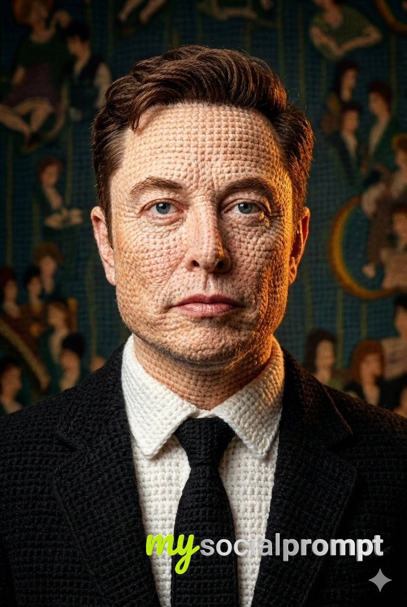 nanobanana prompt: Hyper-Realistic Crochet Portrait – Soft Studio Lighting & Yarn Texture 3