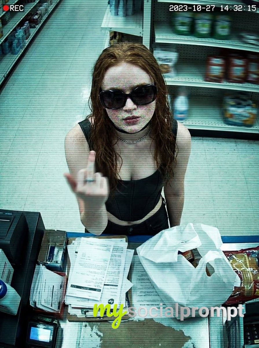 nanobanana prompt: CCTV Aesthetic Defiance in Cluttered Retail Surveillance 3