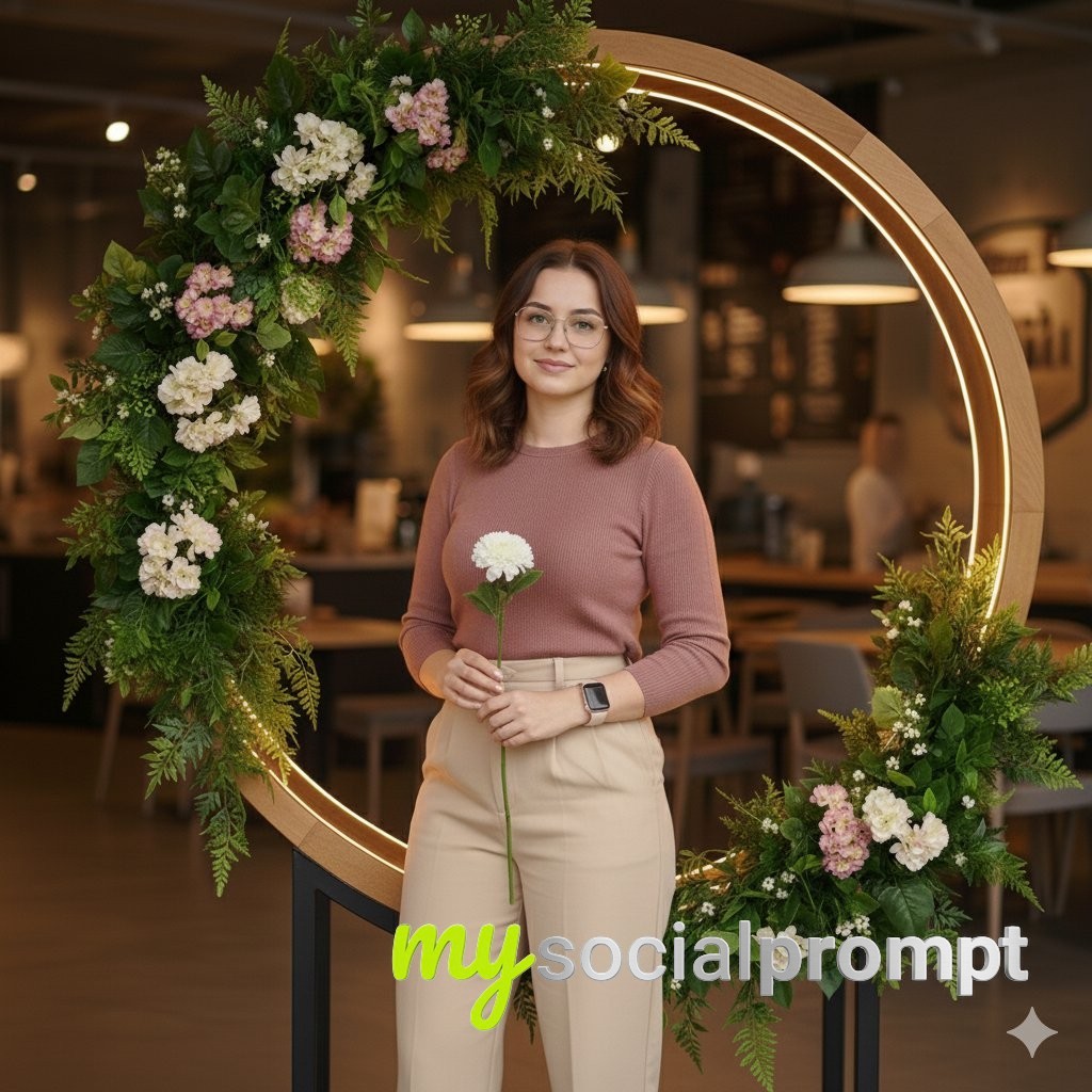 nanobanana prompt: Ultra-Realistic Lifestyle Portrait with LED Rim Lighting in Café Setting 2