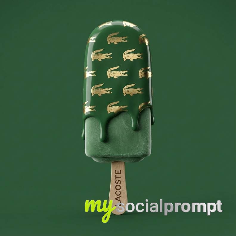 nanobanana prompt: Hyper-Realistic 3D Popsicle with Glossy Glaze and Gold Logo 2