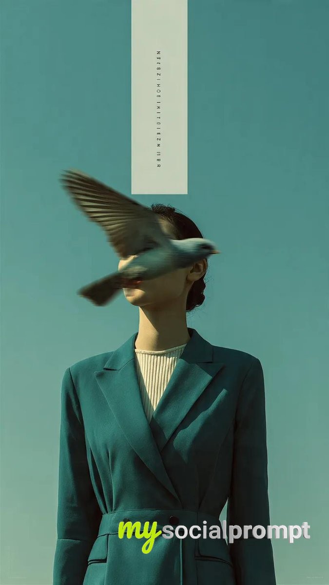 nanobanana prompt: Avant-Garde Editorial: Surreal Blurred Portrait with Bird Motion and Minimalist Composition 2