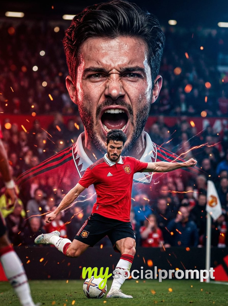 nanobanana prompt: Cinematic Football Poster with Dual-Composition Hyper-realism