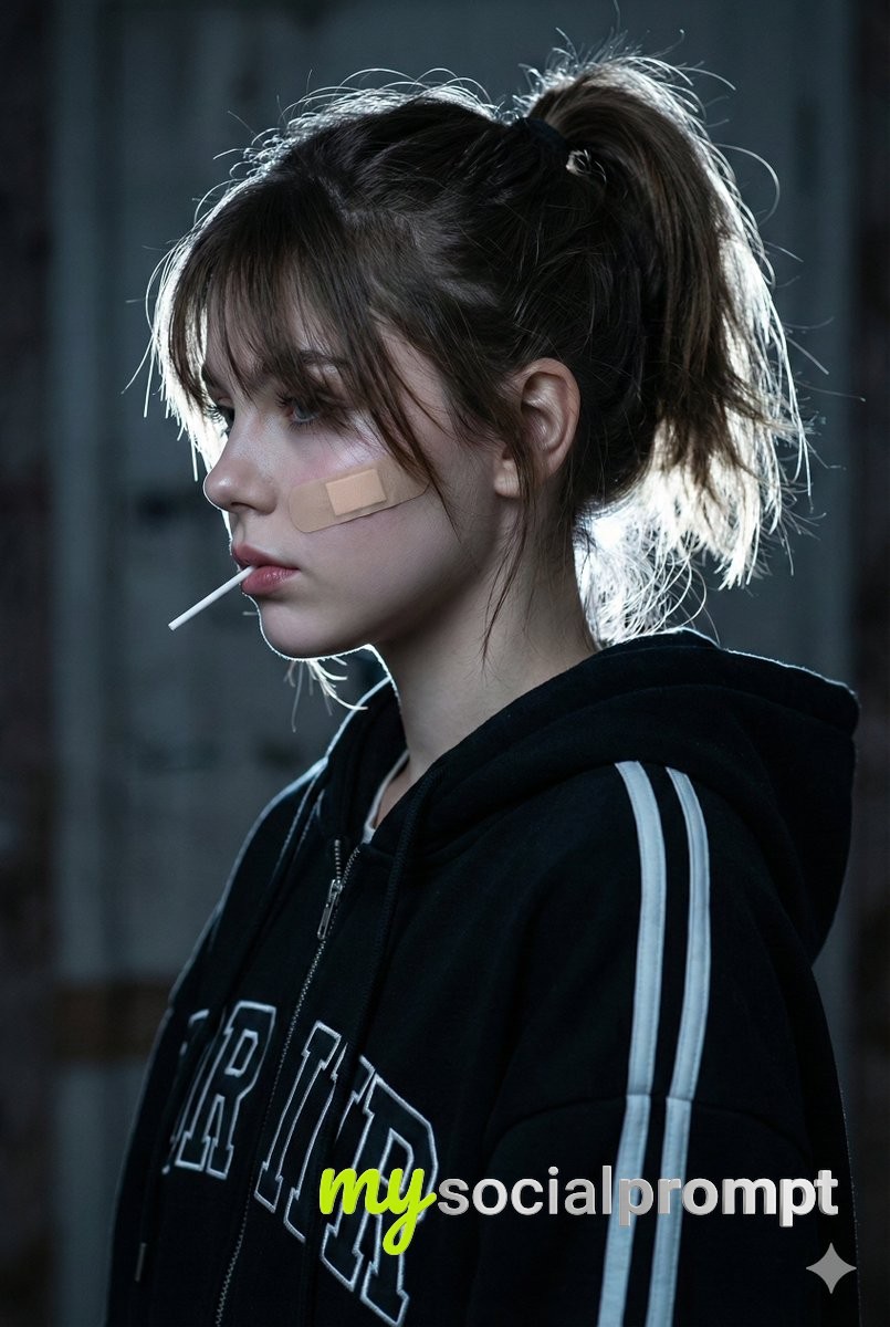 nanobanana prompt: Cinematic Streetwear Portrait with Dramatic Rim Lighting