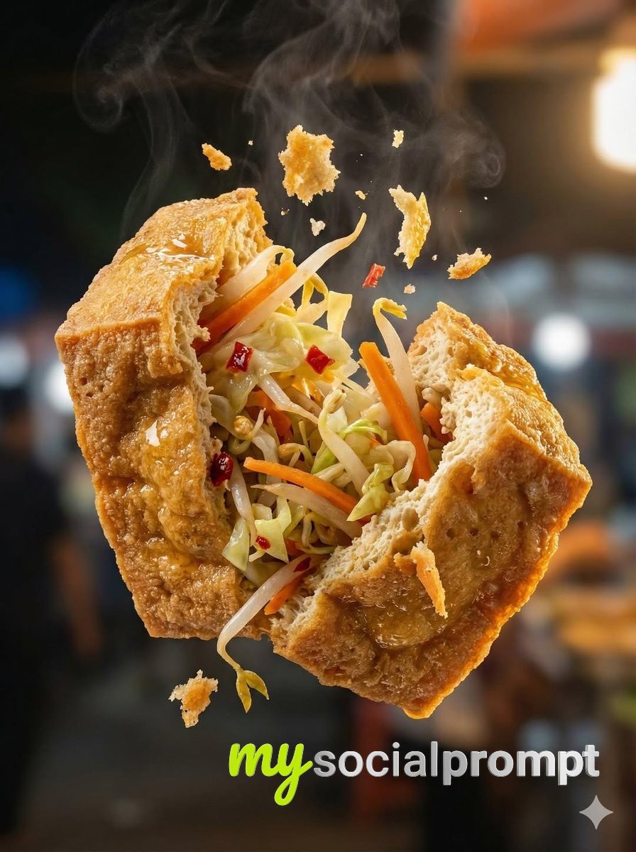 nanobanana prompt: Macro Food Photography of Crispy Martabak Telur
