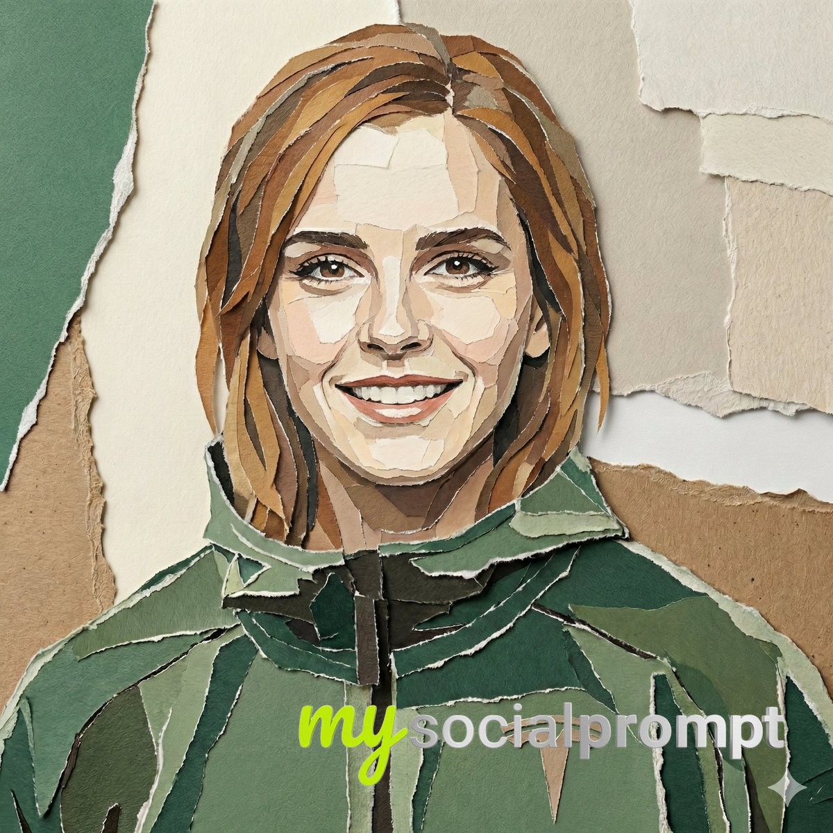 nanobanana prompt: Realistic Torn Paper Collage Portrait with Muted Earth Tones 2