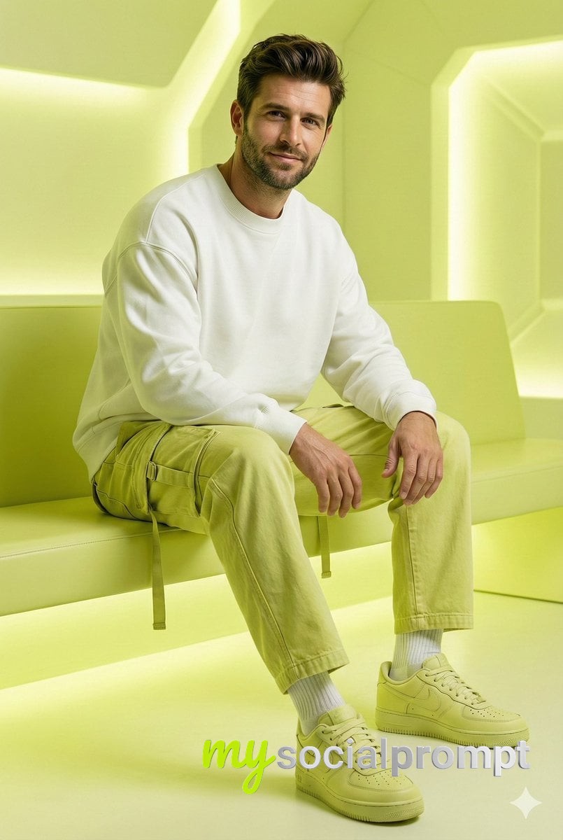 nanobanana prompt: Fashion Editorial x Futuristic: Lemon Green Tonal Look with Cinematic Lighting