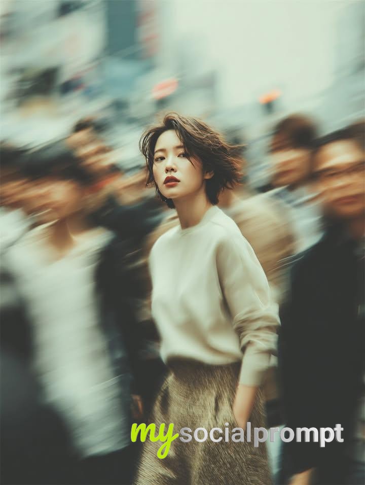 nanobanana prompt: Cinematic Street Portrait with Motion Blur & Natural Daylight