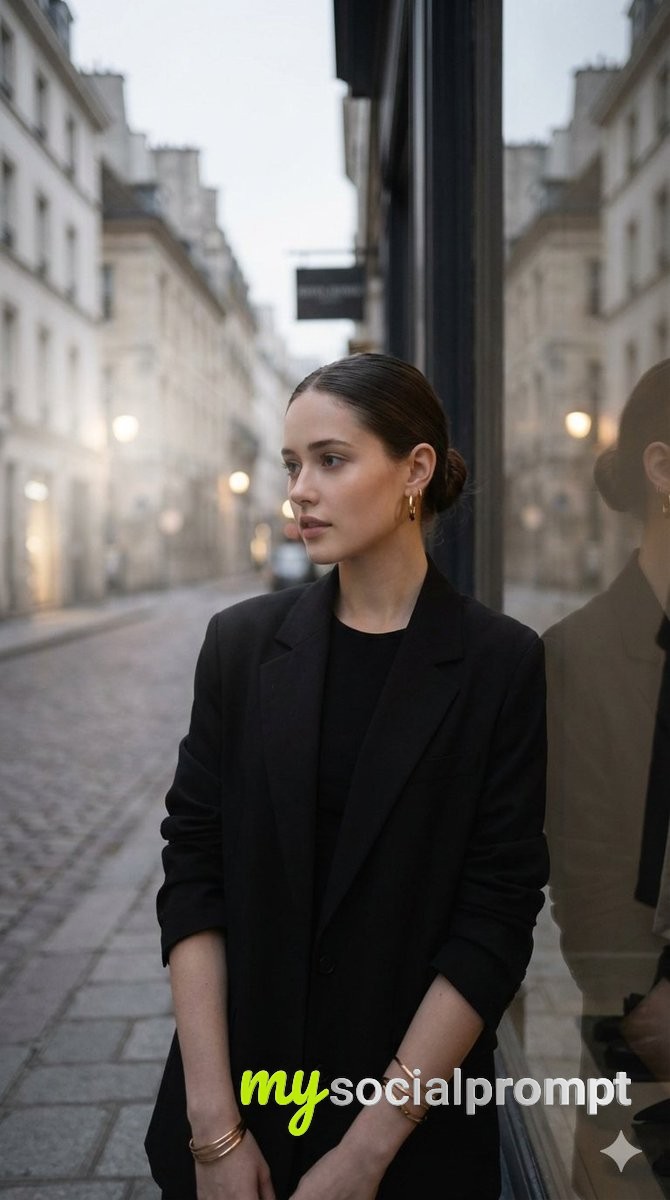 nanobanana prompt: Cinematic Fashion Editorial on European Street