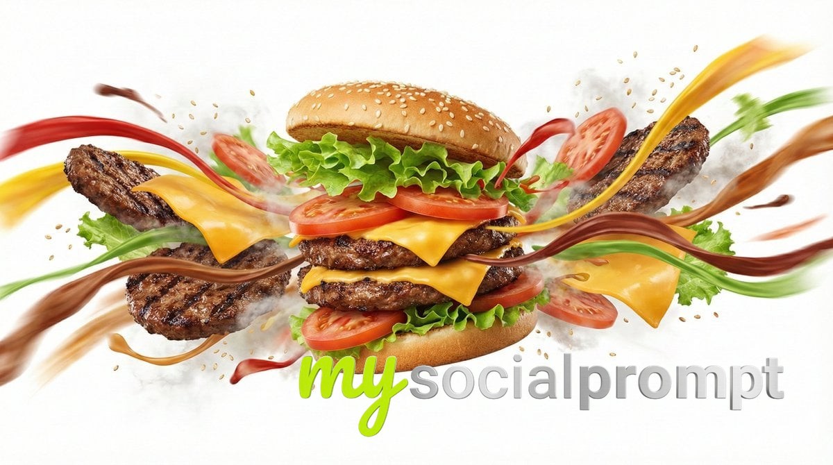 nanobanana prompt: Dynamic flavor wave of [FOOD] with energy ribbons and ingredient silhouettes 4