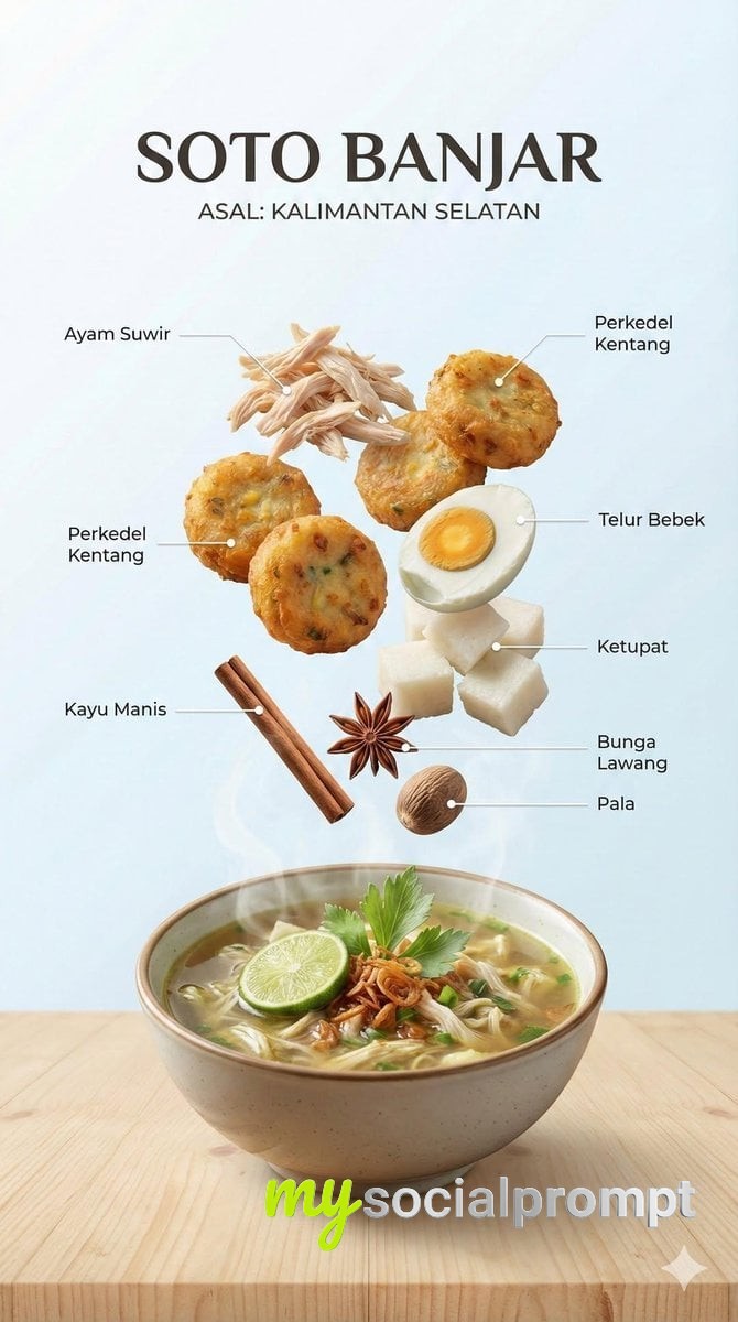 nanobanana prompt: Floating Ingredient Infographic: Indonesian Dish in Cinematic Food Photography 2