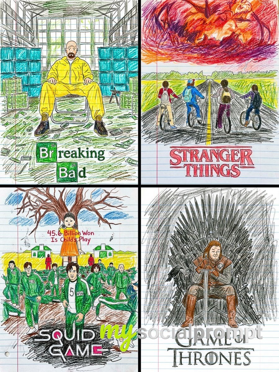 nanobanana prompt: Movie Poster Reimagined as Child's Crayon Drawing on Lined Paper