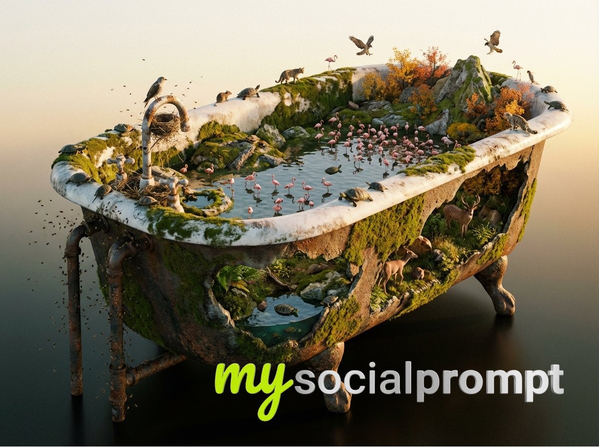 nanobanana prompt: Biome on a Colossal Object, Documentary Wildlife Lighting 3