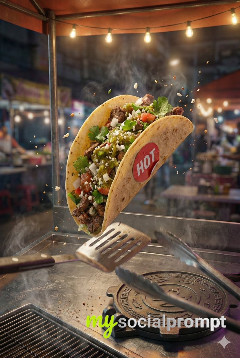 nanobanana prompt: Hyper-realistic Taco Street Scene with Cinematic Lighting