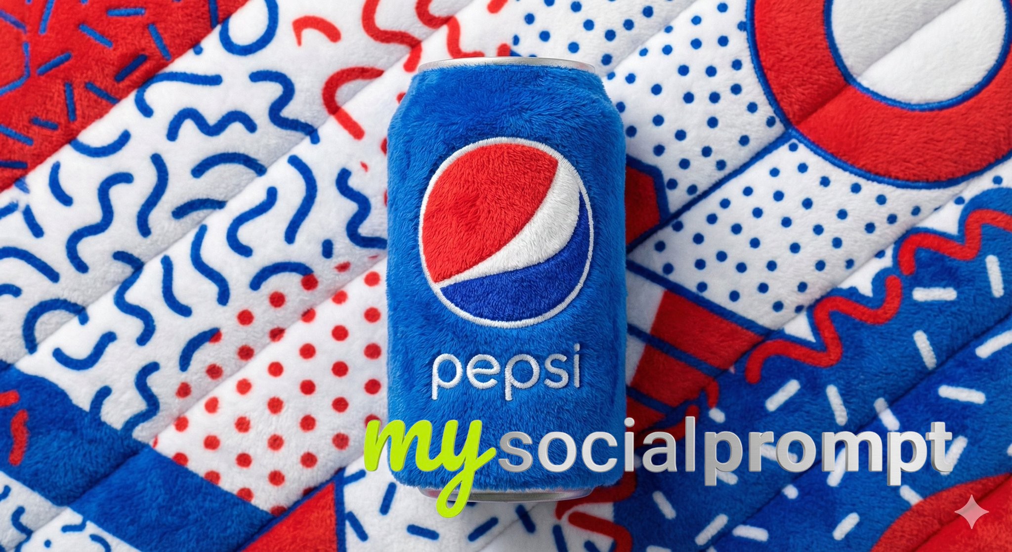nanobanana prompt: Plush Fabric Beverage Can in Memphis Design Style - AI Prompt Image 2