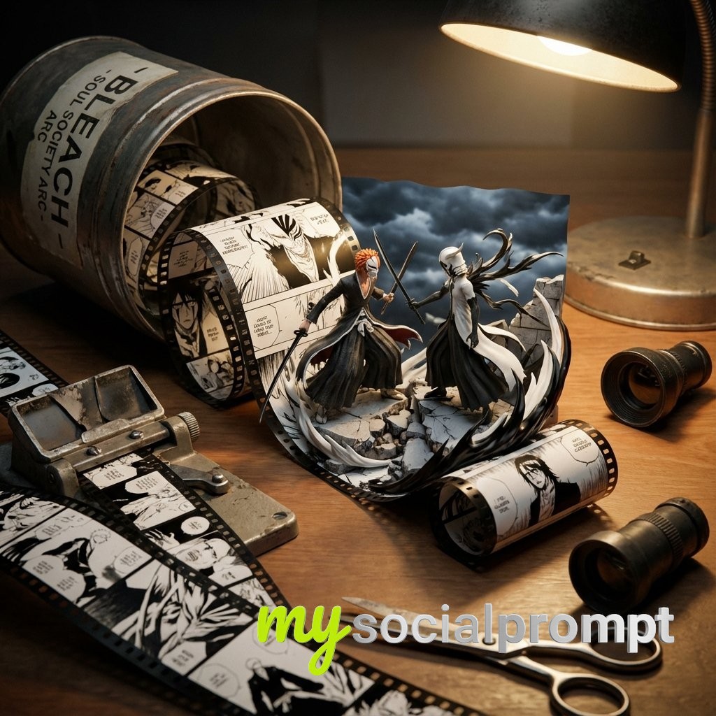 nanobanana prompt: Cinematic Frame-Emergence: Noir Diorama from Unspooling Film Reel