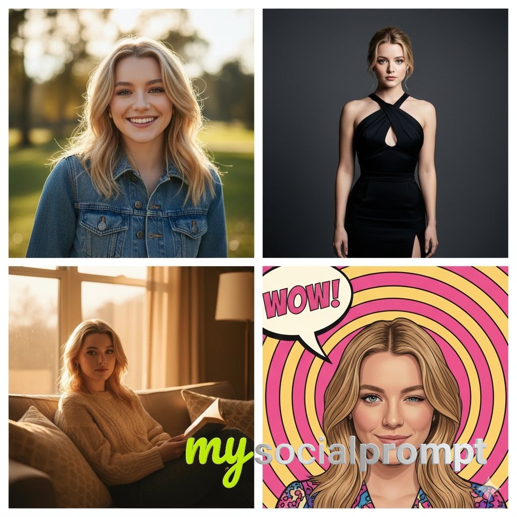 nanobanana prompt: Celebs Mashup: 4-Panel Grid of Sydney Sweeney & Ana de Armas Aesthetics