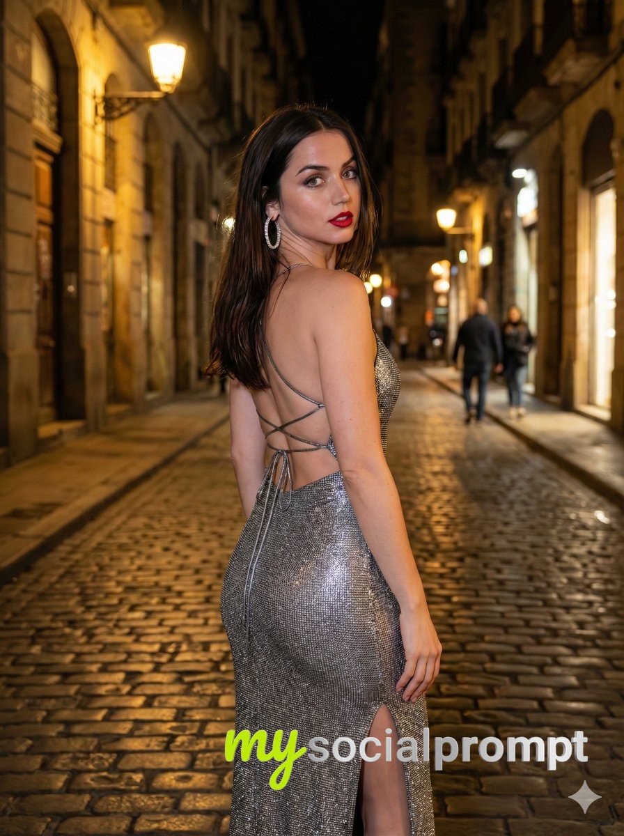 nanobanana prompt: Cinematic Fashion Portrait with Hyper-realistic Ana de Armas - AI Prompt Image 2