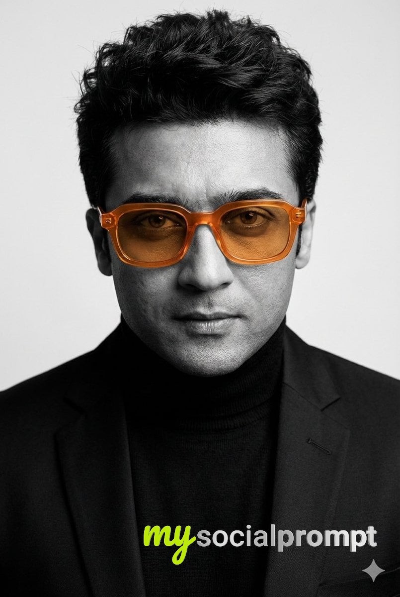 nanobanana prompt: Editorial Minimalist Portrait with Selective Color Sunglasses