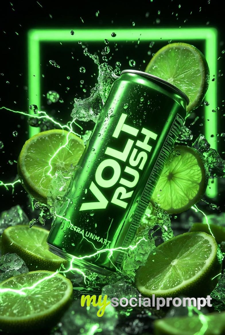 nanobanana prompt: Cinematic Neon Energy Drink Product Photography 4